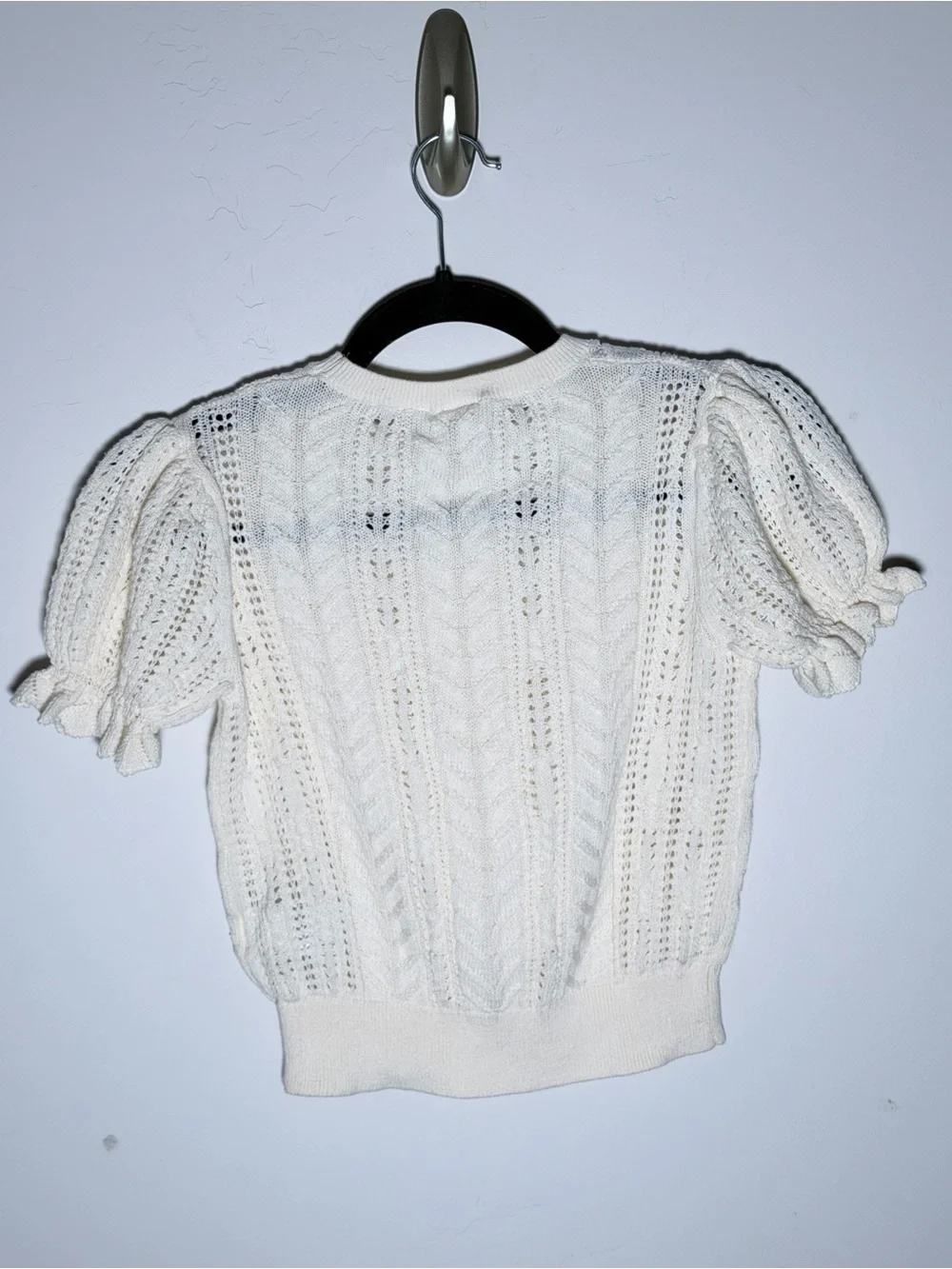GAP Kids Cream Open-Knit Puff Sleeve Crew Sweater Large